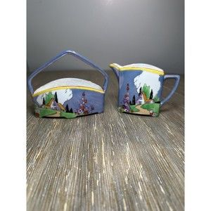 Vintage Japanese Noritake Lusterware Iridescent Cream and Sugar Set